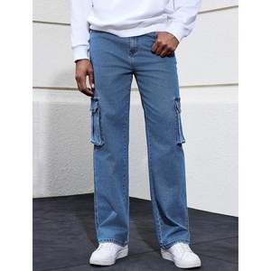 2025กางเกงยีนส์ขาตรงสำหรับผู้ชาย, กางเกงยีนส์ผ้าฝ้าย100% คลาสสิกทรงหลวมยืดได้มีซิปตกแต่งกันรอยยับ6XL - Product Image 5