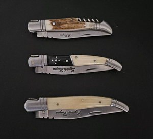 Cuchillo Plegable de Supervivencia Laguiole para Exteriores - Acero al Carbono y Mango de Hueso, Borde Parcialmente Serrado, Diseño Compacto para Camping y Senderismo - Product Image 1