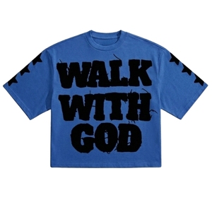 Camiseta Gráfica Personalizada Extra Grande, 100% Algodón Ecológico, Transpirable, Estilo Urbano, con Estampado 'Walk with God', Hip Hop, Fabricante OEM - Product Image 2