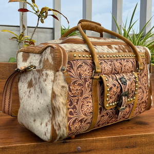 2025 nouveau sac polochon en cuir personnalisé usiné à la main en cuir de vachette sac de week-end à la main grand voyage vacances vacances sacs - Product Image 3