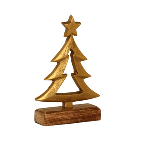Golden Brass <b>Christmas</b> <b>Tree</b> Ornament With Star <b>Top</b> On Wooden Base <b>Table</b> <b>top</b> Traditional Holiday Decor <b>Christmas</b> decor home decor - Product Image 4
