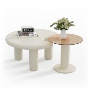 Set di Tavolini da Caffè Circolari Beige Crema, Eleganti e Moderni, Minimalisti, Facili da Montare, Perfetti per il Soggiorno - Product Image 6
