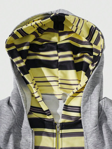 Sudaderas con capucha de dos piezas para hombre, 100% algodón y poliéster de alta densidad, personalizadas con rayas amarillas, casuales, con cremallera completa, MOQ bajo, ropa. - Product Image 2