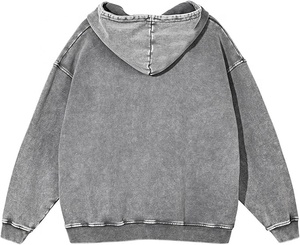 เสื้อฮู้ดดี้โอเวอร์ไซส์ผู้ชาย ล้างสีแบบแอซิดวอช ผ้าฝ้าย 100% สีพื้น ดีไซน์กระเป๋า แต่งผิวแบบวอช สำหรับใส่ในฤดูหนาว - Product Image 6