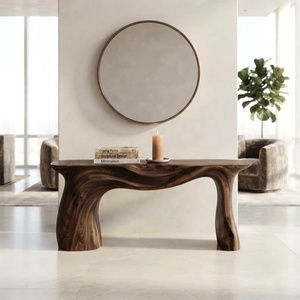 Table console rustique à bord brut avec piétement sur pied, meuble d'entrée fait main pour salon, tables de luxe personnalisables - Product Image 4