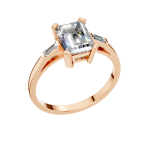 Anillo de compromiso, boda o aniversario único con moissanita de 2 quilates con corte esmeralda, chapado en rodio sobre plata de ley 925 - Product Image 1