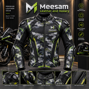 Chaqueta de Motocicleta de Cuero con Camuflaje, Armadura Protectora, Transpirable, de Piel de Canguro - Product Image 4