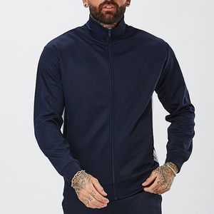 Survêtement bleu marine pour homme, col montant, couleur unie, fermeture éclair sur le devant, pantalon de survêtement décontracté avec poches latérales, vêtements d'automne - Product Image 3