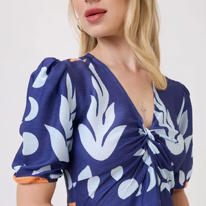 Robe longue décontractée haut de gamme pour femme avec broderie florale, en mélange de lin, nouveau style, sexy, à manches mi-longues - Product Image 1