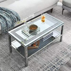 W 39.5\" X <b>D</b> 19.5\"X H 19.5\" 2-Layer Crystal Mirror Stainless Steel Frame Coffee <b>Table</b> for Offices Shops Living Rooms - Product Image 2