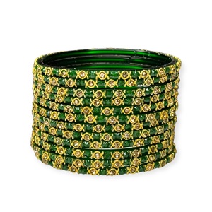 Bracelets en verre perlé vert royal les plus vendus avec perles d'imitation plaquées or, ensemble tendance pour mariage et occasions festives - Product Image 1