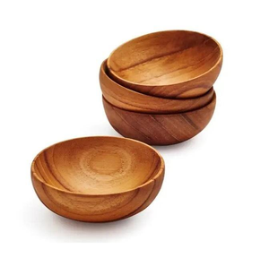 Tazón de madera natural hecho a mano con acabado liso, estilo rústico de granja, para ensaladas y frutas, por Blossom Craft India. - Product Image 3