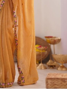 Sari de Seda con Relieve KV, Sin Arrugas, Reversible, para Fiestas Estilo Bollywood - Product Image 6