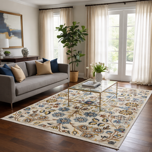 พรมทอมือลายดอกไม้เปอร์เซีย ทำจากขนสัตว์/ไหม เป็นมิตรกับสิ่งแวดล้อม สีไอวอรี่บลู ดีไซน์สวนแบบดั้งเดิม สำหรับใช้ในบ้านและเดินทาง - Product Image 3