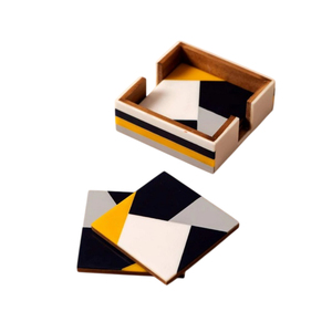 Handmade Wood And Resin Hexagon Coaster Set Eco-Friendly Geometric Color Block Tea & Coffee <b>Cup</b> Mats For Home Decor On Sale - Product Image 4