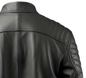 Chaqueta Varsity Personalizada de Cuero Genuino para Hombre, Negra, Acolchada, con Cuello Alto, Logotipo Frontal, Estilo Vintage con Capucha - Product Image 1