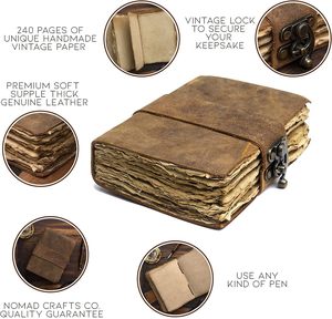 Handmade Vintage Leather Hardcover Thread Sewing <b>Diary</b> Sketchbook Calligraphy Notebooks Deckle Edge Celtic Tree Life Grimoire <b>A5</b> - Product Image 1