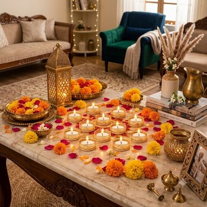 Décoration Traditionnelle Indienne en Gros pour Noël, Anniversaire, Diwali – Bougeoir en Métal Doré Filigrané Fait Main Écologique - Product Image 2