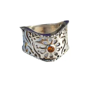 Designer Citrine Flower Filigree Band Ring 925 Sterling Silver Gemstone Jewelry Wholesale Supply