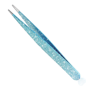 Pince à épiler professionnelle en acier inoxydable pour sourcils, faible MOQ, luxe, bleue, 4 pièces, pointues, obliques, plates, angulaires, durables, avec étui - Product Image 4