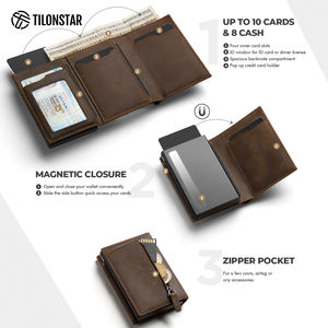 TILONSTAR TC302C Portefeuille automatique en cuir véritable avec logo personnalisé Crazy Horse Porte-cartes RFID pour hommes - Product Image 2