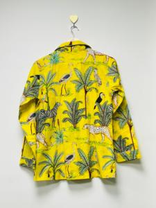 Womens Summer 3 Piece Yellow Safari Eco-Friendly Luxury Pajama Set Cotton Animal Print Sleepwear Shirt <b>Trousers</b> Matching - Product Image 6