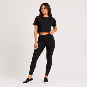 Custom Womens <b>Crop</b> T Shirt And Leggings Set OEM Private Label Workout Activewear Factory Manufacturer Supplier - Product Image 1