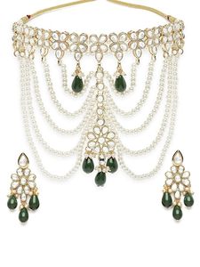 Parure Collier Ras-du-Cou et Boucles d'Oreilles Tendance en Alliage Plaqué Or pour Femme, Style Classique Indien, Haute Qualité, Idéale pour Mariage, Fiançailles, Anniversaire, Fête - Product Image 6