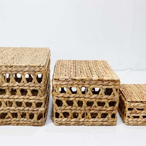 Panier de rangement rustique en jacinthe d'eau tressée naturelle, écologique, pour vêtements, avec couvercle, pour salon - Product Image 6