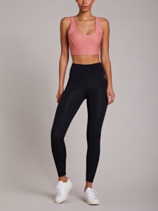 <b>Pink</b> Black Racerback Sports Bra Seamless Breathable Spandex Nylon Backless Design Yoga Wear - Product Image 3