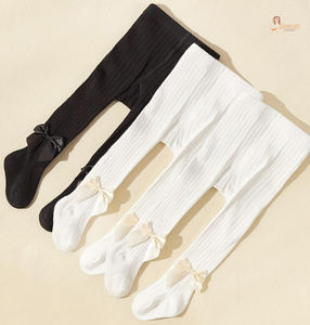 Calcetines casuales de punto 100% algodón vintage para bebé niña, con lazo, de caña alta, para otoño y primavera, 1 paquete - Product Image 1