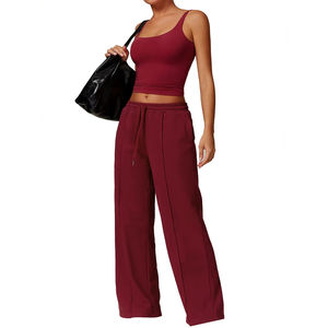 Ensemble de yoga grande taille pour femme, haut court sans manches en dentelle unie, tenue de sport fitness avec ceinture, ensemble de yoga deux pièces - Product Image 4