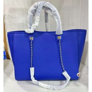 Blue PU Leather Tote Bag With <b>Chain</b> Strap Two Handles Pattern Trendy Open <b>Top</b> Women's Shoulder Bags All Seasons Shopping Fashion - Product Image 3