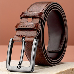 Cinturón Casual de Cuero Vacuno Genuino, Diseño a Cuadros, Hebilla Plateada, Moldeado en una Sola Pieza, Duradero, para Hombre, Ancho de 3.5cm, Longitud de 110-130cm - Product Image 2