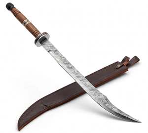 Cuchillo artístico de acero de Damasco forjado a mano personalizado, grado DIY, con opción OEM, mango de madera tallada, funda de cuero, pieza ornamental de exhibición - Product Image 1