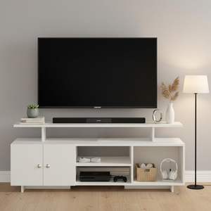 Meuble TV en bois d'ingénierie, meuble TV sur pied avec étagères de rangement pour salon, meuble TV (blanc) - Product Image 1