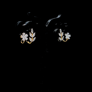 Elegant floral leaf lab grown diamond <b>stud</b> <b>earrings</b> in 18k yellow gold marquise and round cut fine jewelry for women gift - Product Image 4
