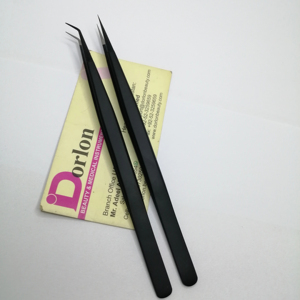 Pinzas de Aislamiento de 14 cm de Largo, Color Negro Mate, Curvadas a 45 Grados, Pinzas para Extensión de Pestañas, Punta de Fibra de Acero Inoxidable, Pinzas Rectas - Product Image 1