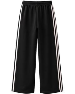 Pantalones Deportivos Anchos Negros con Franjas Laterales Blancas para Mujer, Corte Holgado Informal, Cintura Elástica, Ropa Deportiva, Pantalones Jogger, Ropa de Gimnasio - Product Image 2