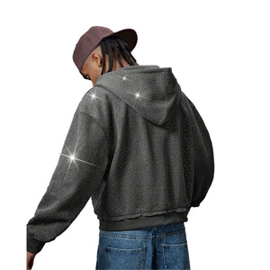 Sudadera con capucha para hombre con cremallera y pedrería brillante, estilo urbano, corta, personalizada con estrellas, venta al por mayor - Product Image 2