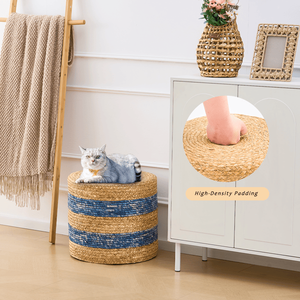 Poggiapiedi Artigianale in Giacinto d'Acqua Naturale Intrecciato, Comodo Pouf per Arredamento e Seduta - Product Image 5