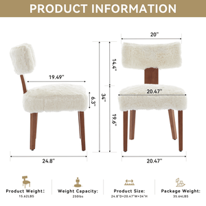 Set di 2 Sedie da Pranzo Moderne Senza Braccioli in Tessuto Peloso, Design Curvo per Soggiorni in Stile Rustico e Ristoranti - Product Image 2