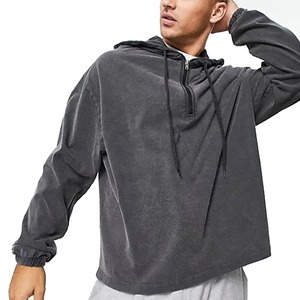 Sudaderas con capucha personalizadas con efecto lavado ácido, 100% algodón, con cremallera, estilo oversize, con capucha de piel, para hombre - Product Image 1