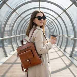Genuine <b>Leather</b> Luxury Backpack Flap Closure Brown Color Durable Design Large Capacity Daily Use <b>Soft</b> <b>Bag</b> - Product Image 1