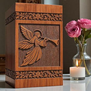Handmade Wooden Angel Cremation Urn | Carved Memorial Adult Ashes Personalized Funeral | Religious Keepsake Urn by AYAANS - Product Image 1
