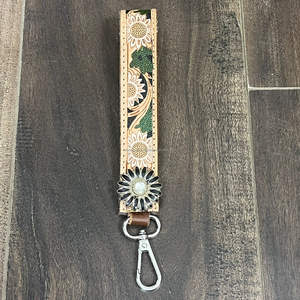 สายคล้องกุญแจหนังวัวแท้ลายดอกทานตะวัน พร้อมตัวล็อคแบบก้ามปู สไตล์คาวบอยตะวันตก - Product Image 6