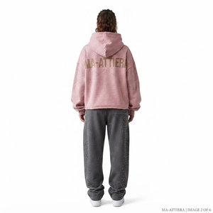 Ensemble survêtement streetwear rose personnalisé pour femme avec strass, en molleton de coton, coupe oversize, vente en gros OEM - Product Image 2