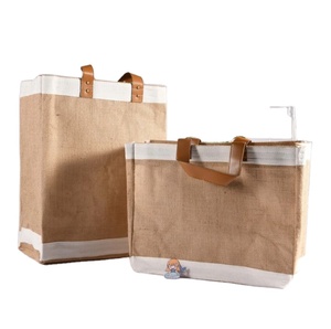 Bolsa de yute reutilizable para mujer, bolsa de mano de arpillera con estampado personalizado, Natural, respetuoso con el medio ambiente, para compras largas - Product Image 1