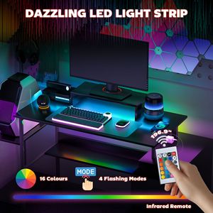 Scrivania per Computer Nera da 56 Pollici con Prese di Corrente e Luci LED per Casa, Ufficio e Ospedali, Tavolo per PC e Laptop - Product Image 5