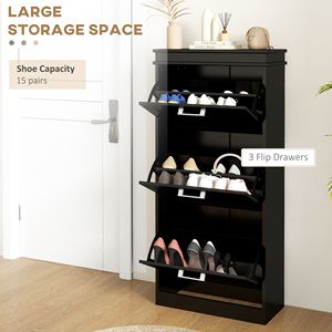 Modern 3-Drawer Shoe <b>Storage</b> Cabinet Black <b>Narrow</b> Organizer for 15 Pairs for Women's Coats in Entryway or Hallway - Product Image 4